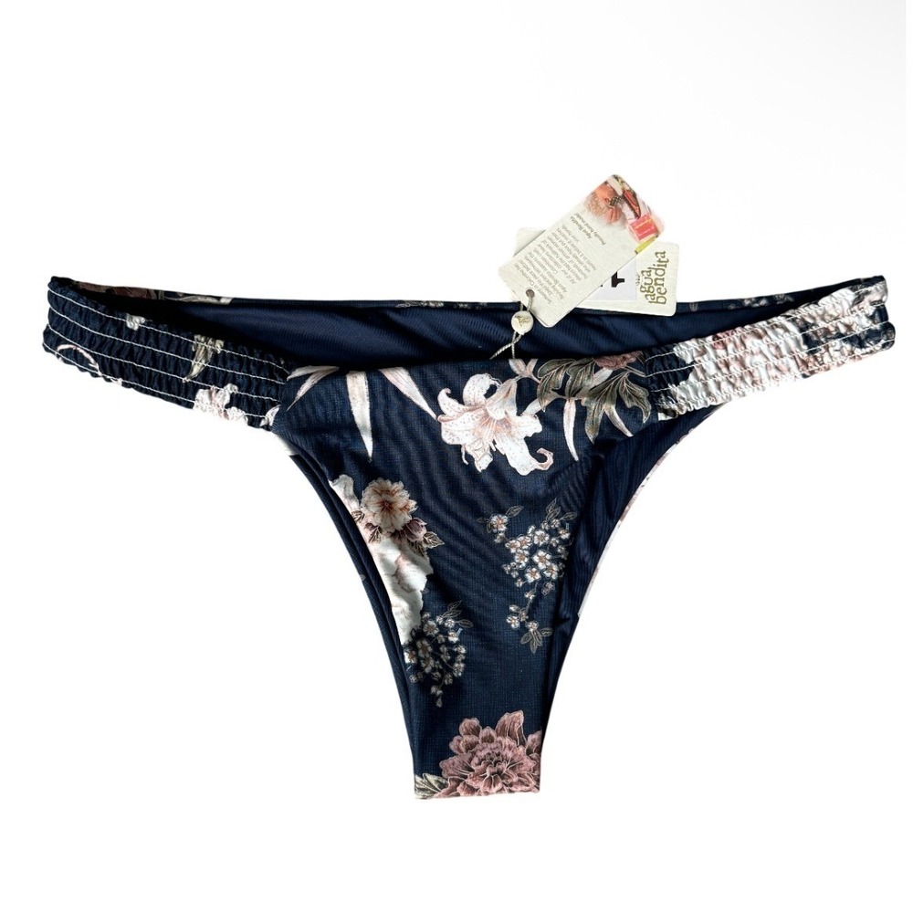 Agua Bendita Bikini Bottom Women Navy Floral Polly Madame Swim XL NWT